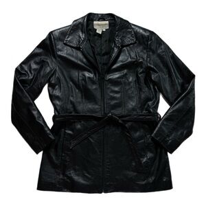 VTG Y2K Black Leather Zip Up Belted Blazer Jacket M